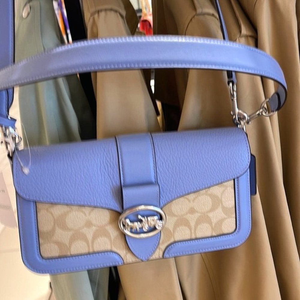 Coach Georgie Shoulder Bag In Signature Canvas Light Khaki / Marble Blue